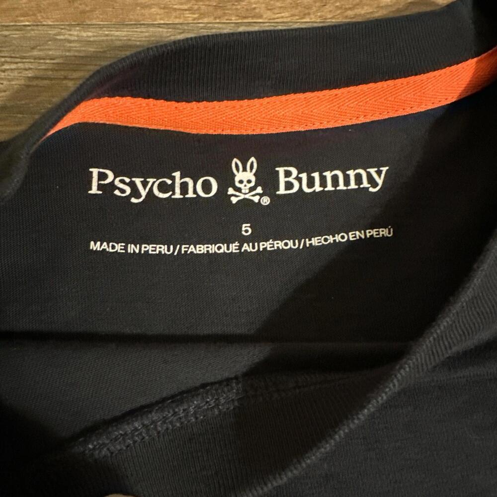 PSYCHO BUNNY T-Shirt Black w/Orange Green Size 4 (Small) Pima Cotton - Picture 2 of 7